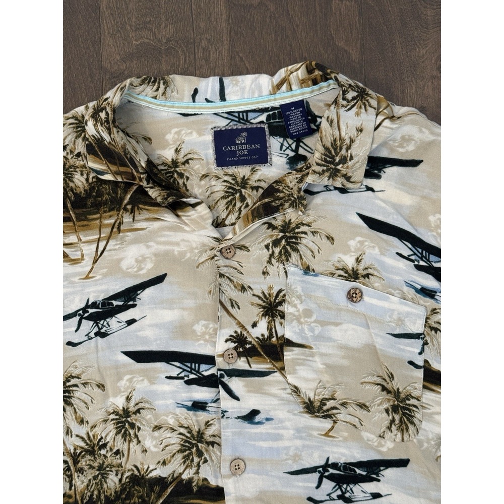 Caribbean Joe Shirt Mens Size M‎ Floral Short Sleeve Button Down Hawaiian Rayon